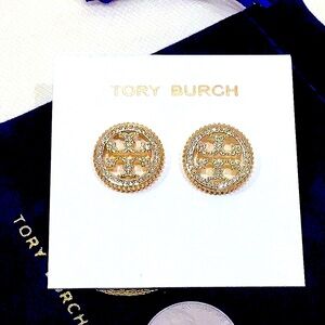 TORY BURCH LOGO RHINESTONES STUD EARRINGS